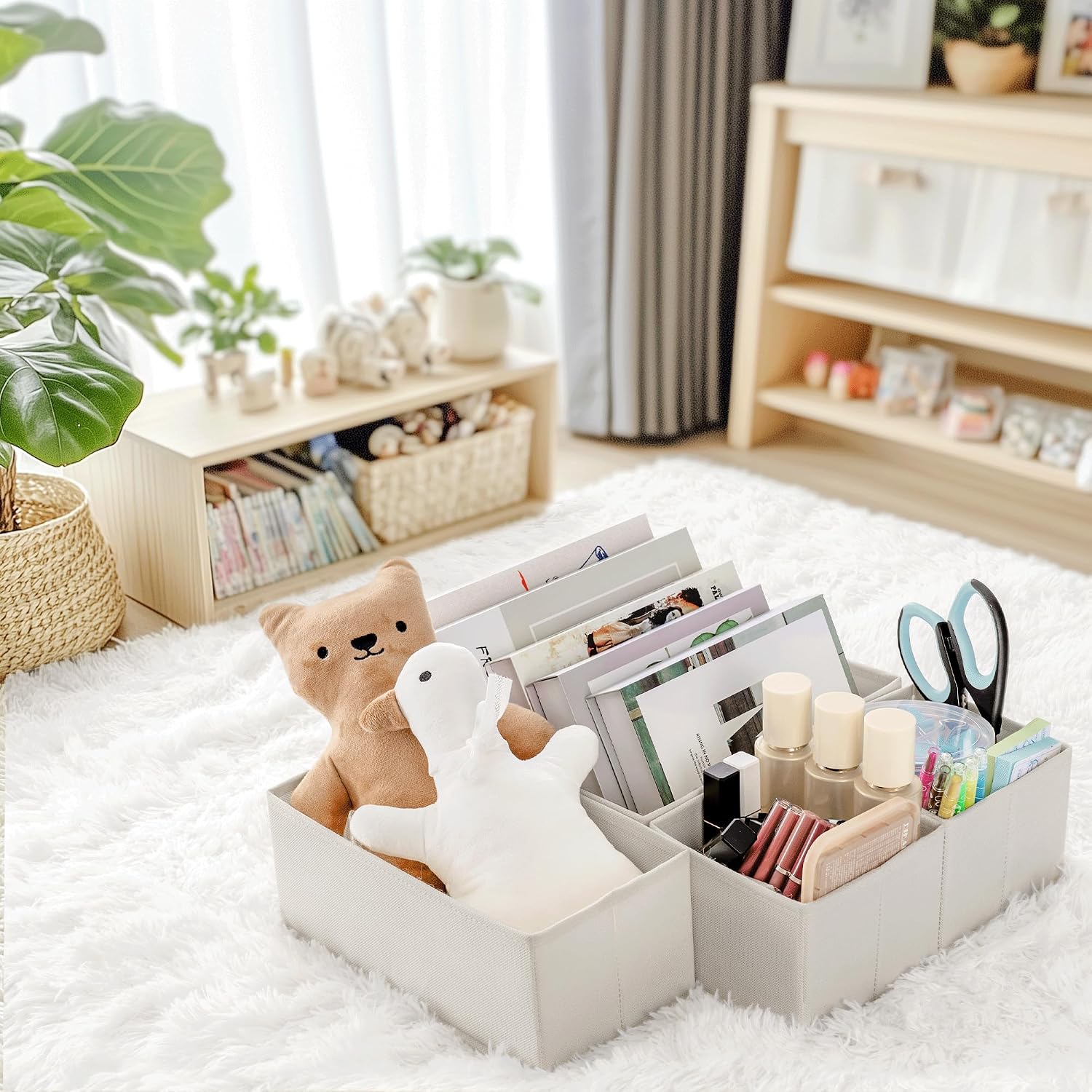 Drawer Organizer Clothes, 10 Pack Dresser Organizer for Baby Clothes, Underwear, Sock- Foldable Closet Organization and Storage Dividers Bins for Nursery, Bedroom (Oatmeal)