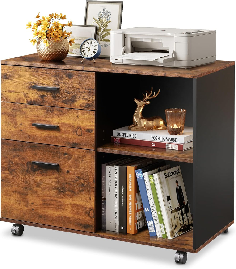 DEVAISE 3-Drawer Mobile File Cabinet, Lateral Filing Cabinet, Rustic Brown | ...