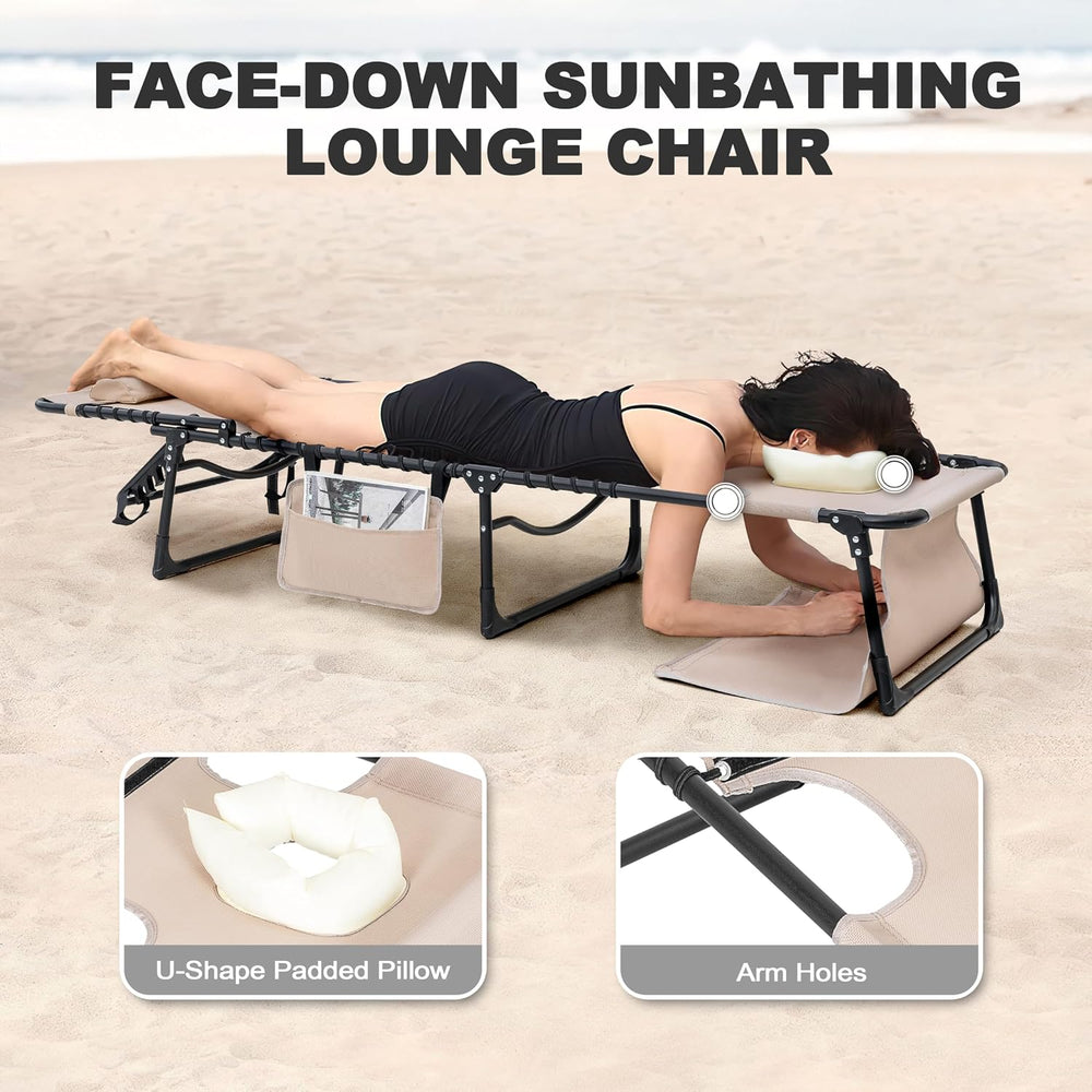 NUU GARDEN Outdoor Foldable Chaise Lounge Chairs, Tanning Chair with Face Hol...