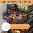 5-Tier Rolling Kitchen Cart with Drawers - Kitchen Storage Cart on Wheels,Pantry Snack Cart,Fruit and Vegetable Storage Cart with Wood Top,Rolling Utility Cart for Potato and Onion Storage