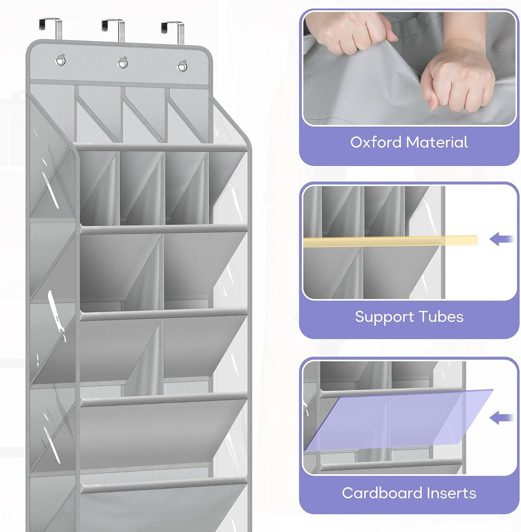 MISSLO Clear Over the Door Shoe Organizer Large Deep Pockets Hanging Shoe Rack for Closet Fit 20 Pairs Shoe Holder for Sneakers Boots Storage，Grey