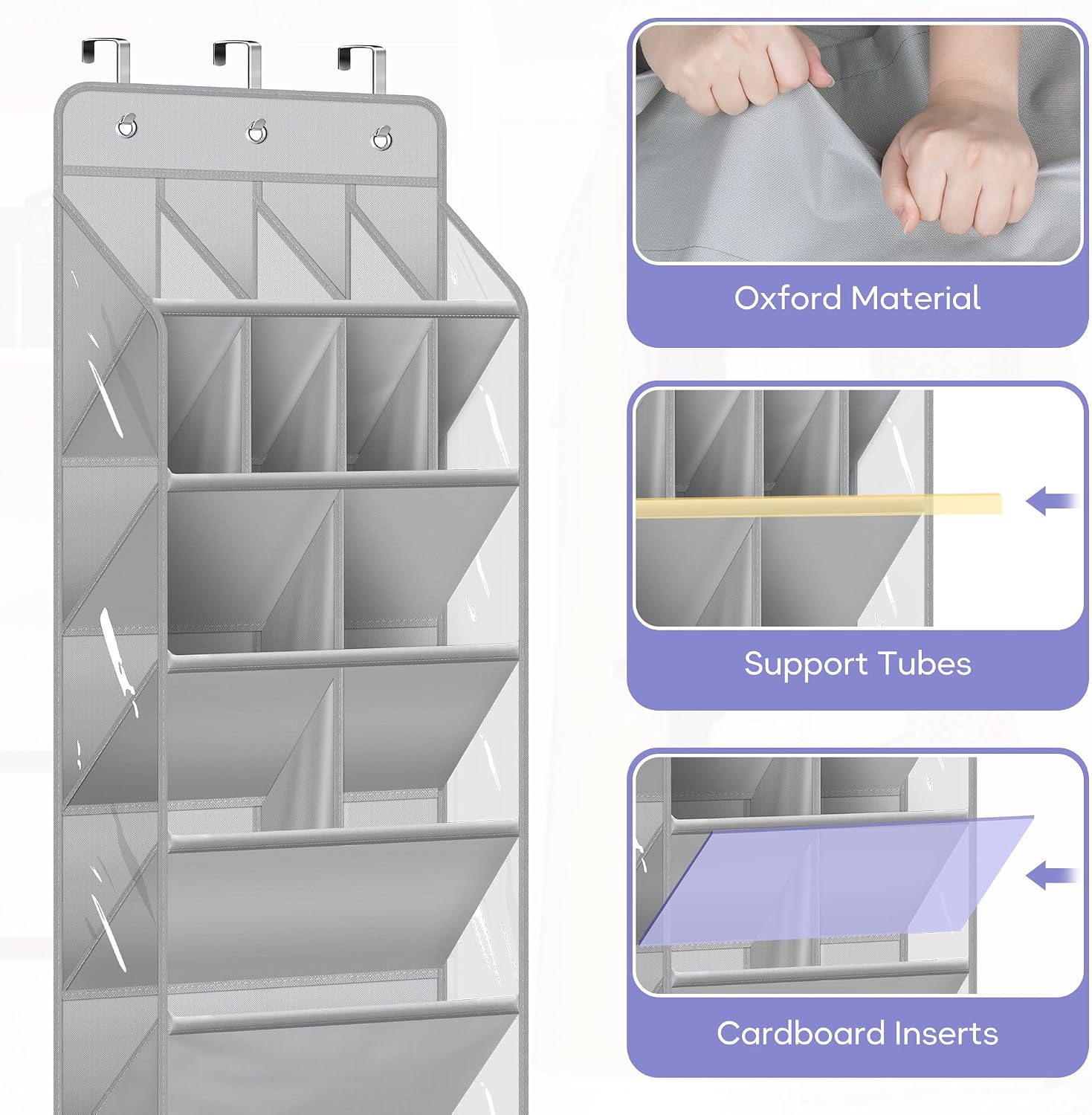 MISSLO Clear Over the Door Shoe Organizer Large Deep Pockets Hanging Shoe Rack for Closet Fit 20 Pairs Shoe Holder for Sneakers Boots Storage，Grey