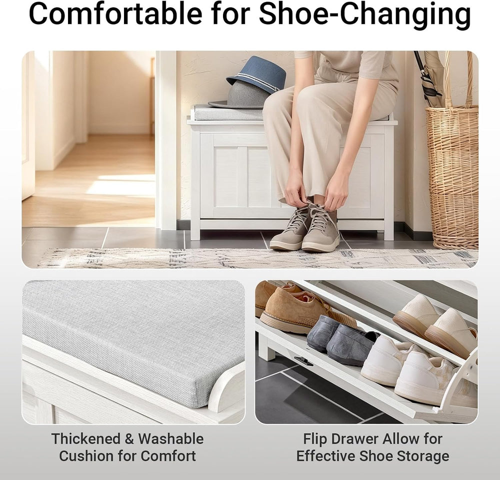 Haotian Farmhouse Shoe Storage Bench with Cushion
