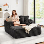 56" Oversized Chaise Lounge Chair Indoor,Plush Faux Fur Sleeper Sofa Couch Bed with Pillows&Wide Armrests,Fluffy Comfy Cloud Couch,Compression Foam Couch for Living Room,Bedroom(Black)