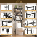 TETOTE Over Toilet Bathroom Organizer, 4-Tier Bathroom Over The Toilet Storage with Adjustable Shelf and Basket, Freestanding Space Saver Bathroom Shelves Above Toilet for Room(Black)