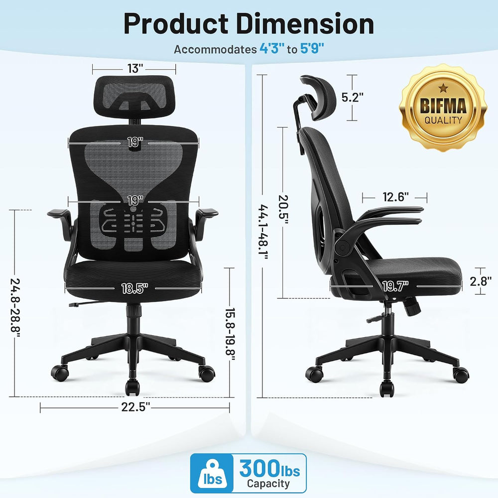 Office Chair Ergonomic Desk Chair with Adjustable Headrest Lumbar Support, Hi...