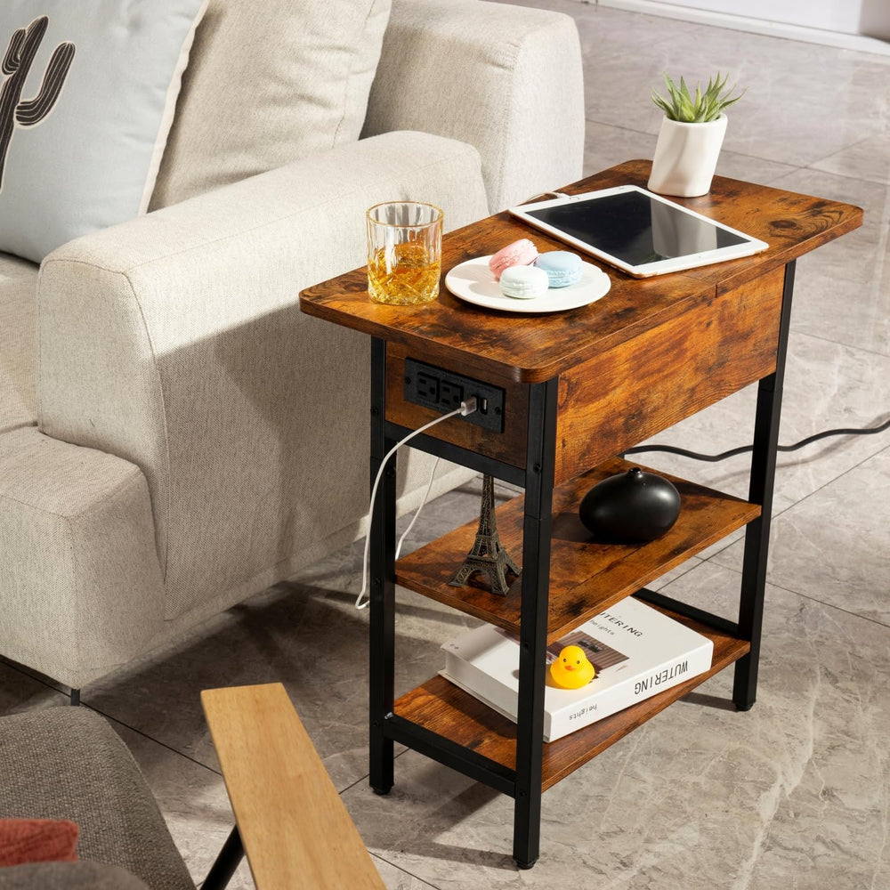 Yoobure End Table with Charging Station, Flip Top Side Table with USB Ports a...