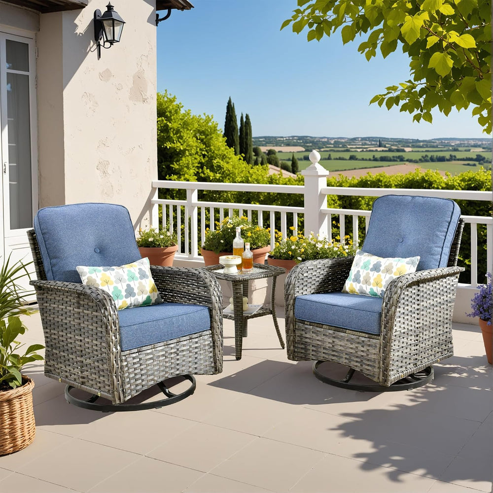 CAODOC 3-Piece Swivel Rocking Rattan Chair Outdoor, Patio Bistro Furniture Co...