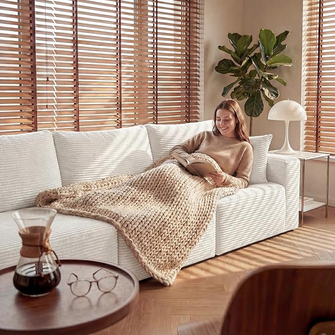 Homall Sectional Couches for Living Room, Modern Boneless Couch with Deep Seat, Upholstered Cloud Sofa, No Assembly Required (Beige, Three-Seater Sofa)