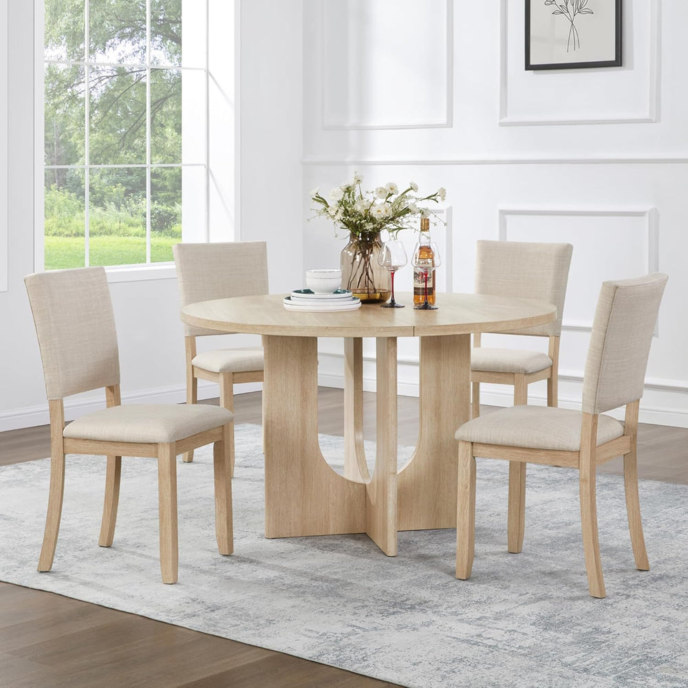 JIJIWANG 47.3" 5-Piece Round Dining Table Set with 4 Upholstered Dining ...