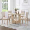 KEIKI 5-Piece Standard Height Dining Table Set with Round Table and 4 Upholstered Curved Backrset Chair, for 4 Person, Modern Style Wooden Table Set, Easy Assembly, for Kitchen, Dining Room, Beige