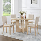 KEIKI 5-Piece Standard Height Dining Table Set with Round Table and 4 Upholstered Curved Backrset Chair, for 4 Person, Modern Style Wooden Table Set, Easy Assembly, for Kitchen, Dining Room, Beige