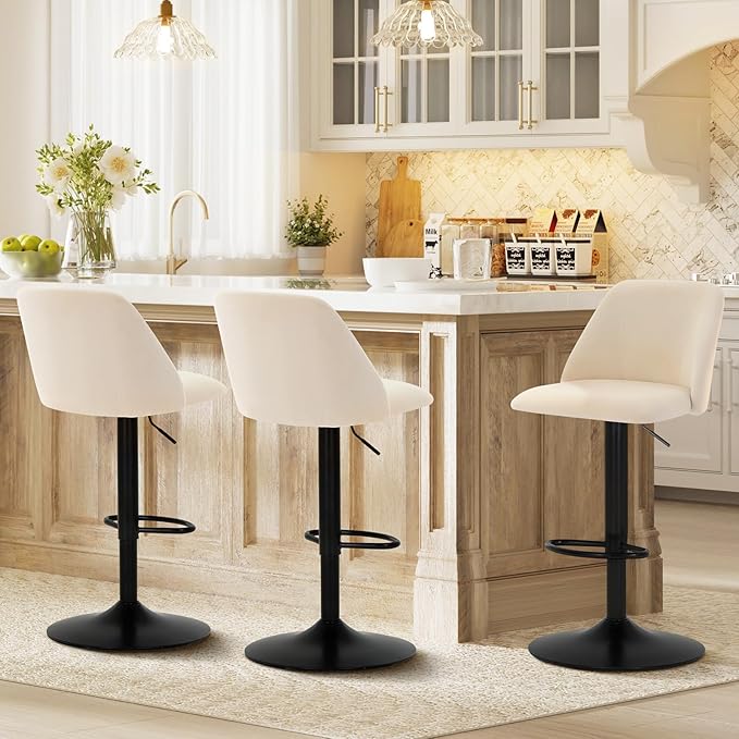 COLAMY Bar Stools Set of 1, Modern Swivel Bar Chairs, Adjustable Upholstered ...