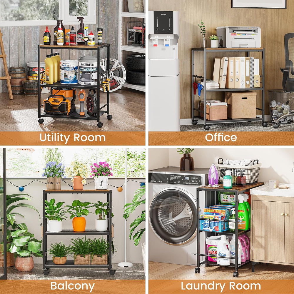Rolling Kitchen Microwave Cart, 3-Tier Microwave Stand with Adjustable Shelf,...