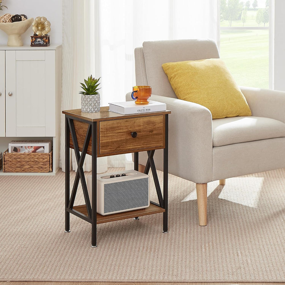 VECELO Night Stand Set of 2, End Tables with Drawer, 2-Tier Bedside Tables wi...