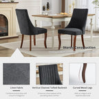 Black Mid Century Dining Chairs Set of 4, Modern Kitchen & Dining Room Chairs Set of 4, Linen Upholstered Kitchen Chairs, Sillas de Comedor, Wood Legs (Black, 4 Pcs)