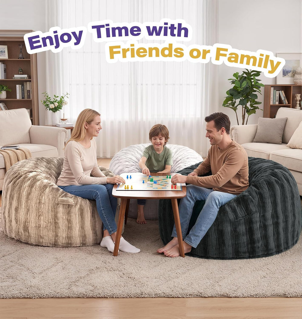 fond + found Adult Bean Bag Chairs 4FT Large Lounger, Wave Cover, Grey | Port...