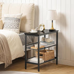 HOOBRO Black Side Table, 3-Tier Metal Side Table, Small Black Table with 2 Flat or Slant Adjustable Shelves for Small Spaces, Hallway, Living Room, Bedroom, Sturdy, Easy Assembly, Black BB23BZ01G1