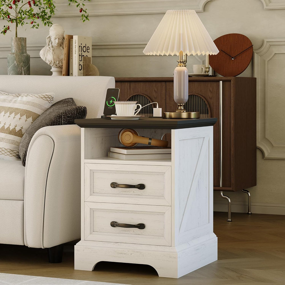 Garvee Farmhouse Rustic Nightstands with Charging Station Set of 1/2, Modern ...