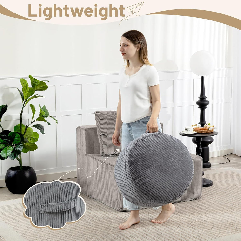 Round Stuffed Pouf Ottoman (Gray, 26" D x 26" W x 18" H) | Cor...