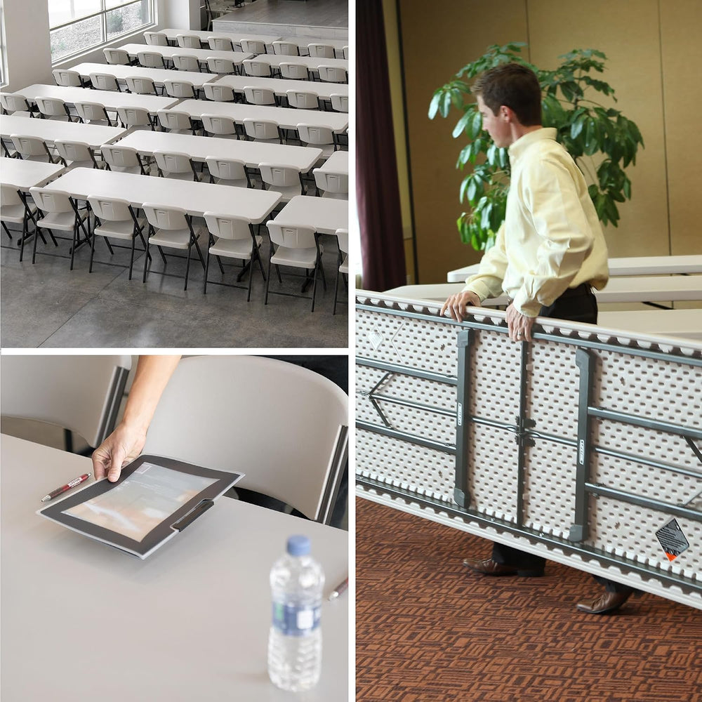 LIFETIME 880250 Professional Grade Folding Table, 8 ft, Almond HDPE Top, Bron...