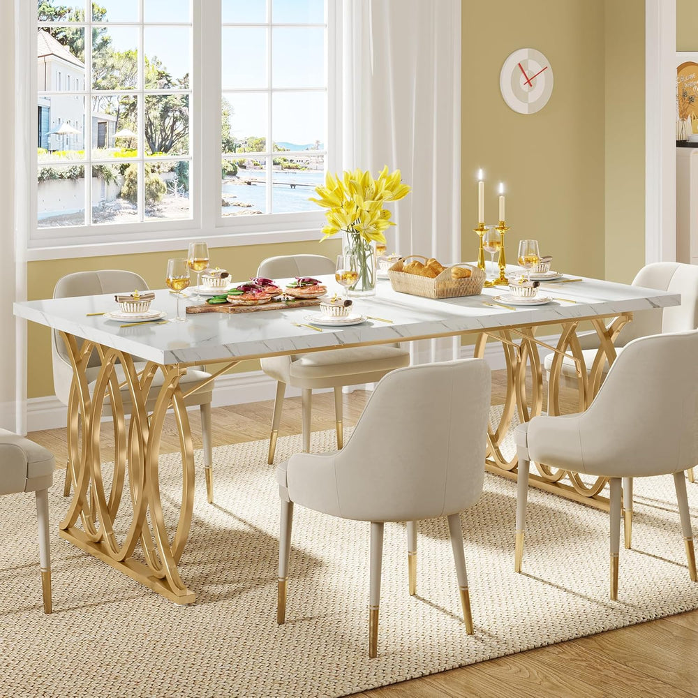 Tribesigns 63" Dining Table for 4 to 6, White and Gold Kitchen Table | M...