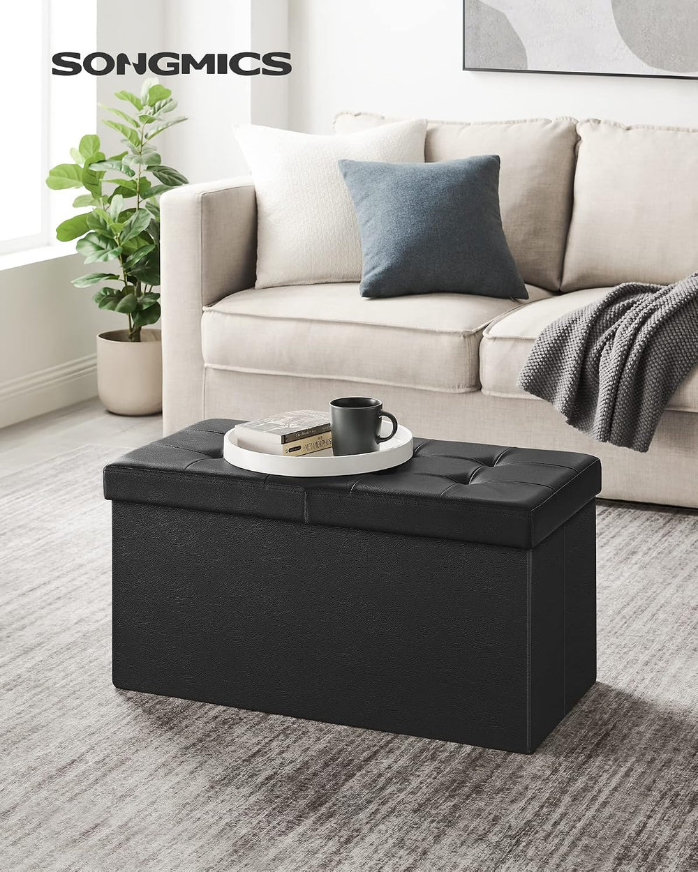 SONGMICS 30 Inches Folding Storage Ottoman Bench with Flipping Lid | Storage ...