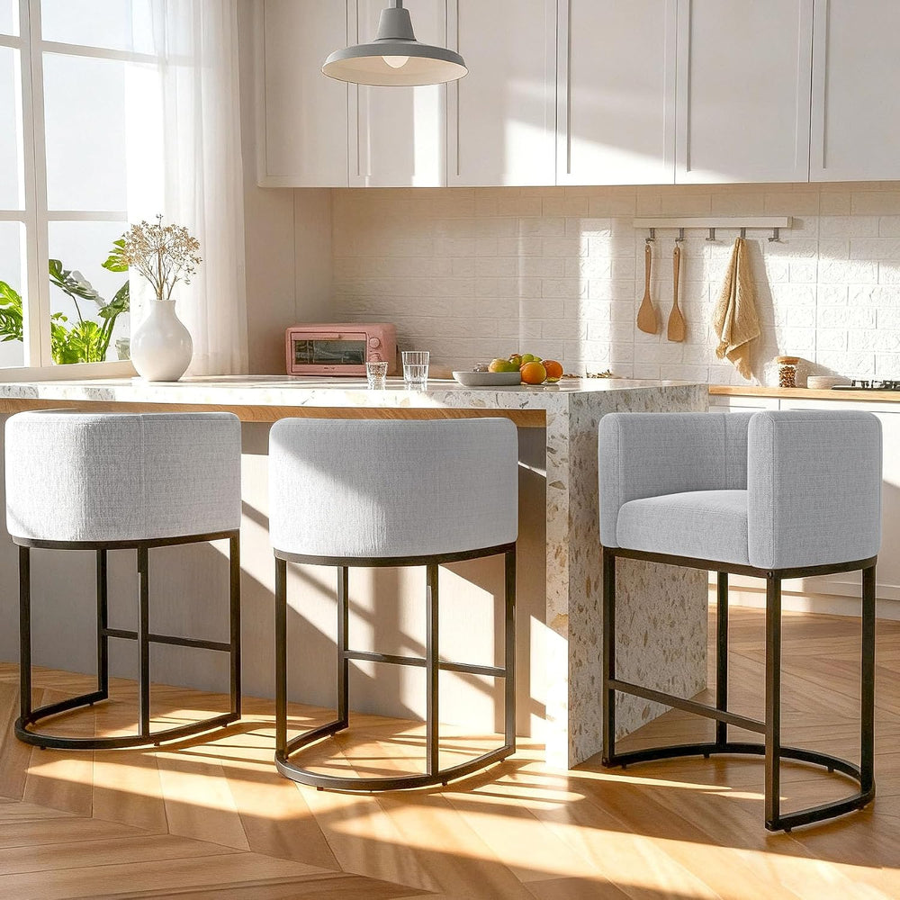 26" H Counter Height Bar Stools Set of 3, Modern Barrel Counter Stools w...
