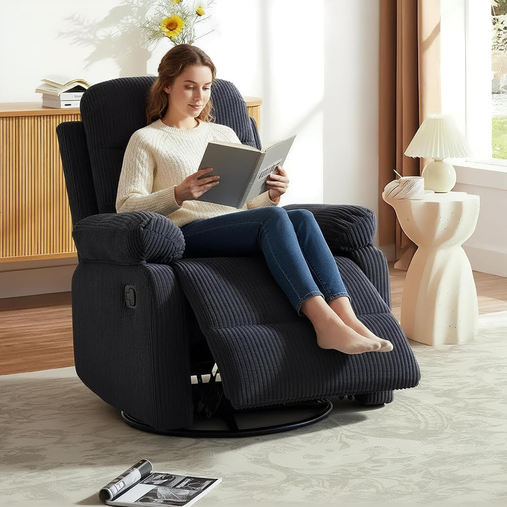 Rocking Recliner Chair,Modern Swivel Glider Recliner Chair,Corduroy Fabric Up...