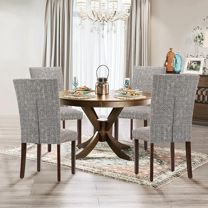 Parsons Dining Chairs Set of 6, Upholstered Nailhead Dining Room Kitchen Side...