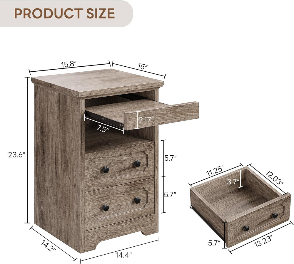 LIKIMIO Nightstand Set of 2, Night Stand with Pull Out Tray, Wooden Bedside T...