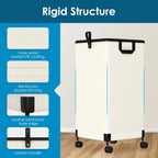 2Pcs Laundry Basket with Wheels 105L, Large Rolling Laundry Hamper with Removable Bag, Metal Frame Collapsible Dirty Clothes Bin, Cloth Organizer Hampers Pull Handle for Bathroom, Dorm, Bedroom White