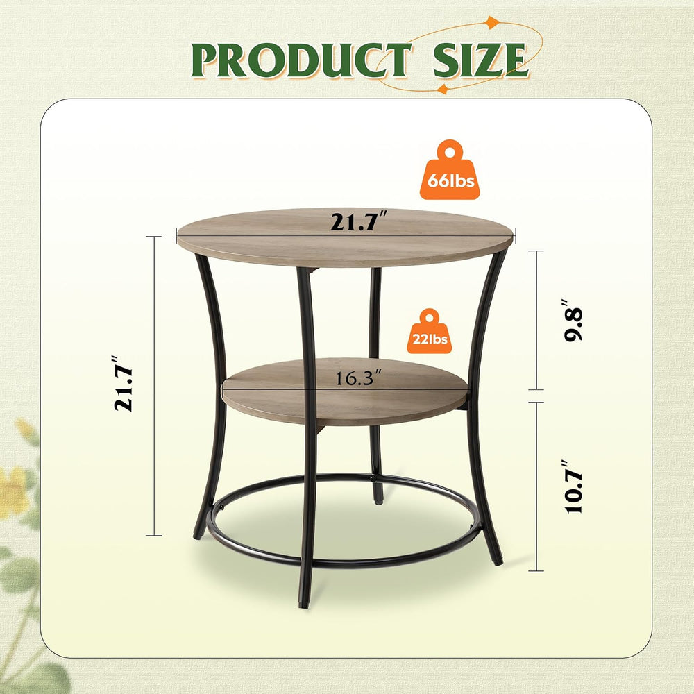 WLIVE Side Table, Round End Table with 2 Storage Shelves for Living Room, Bed...