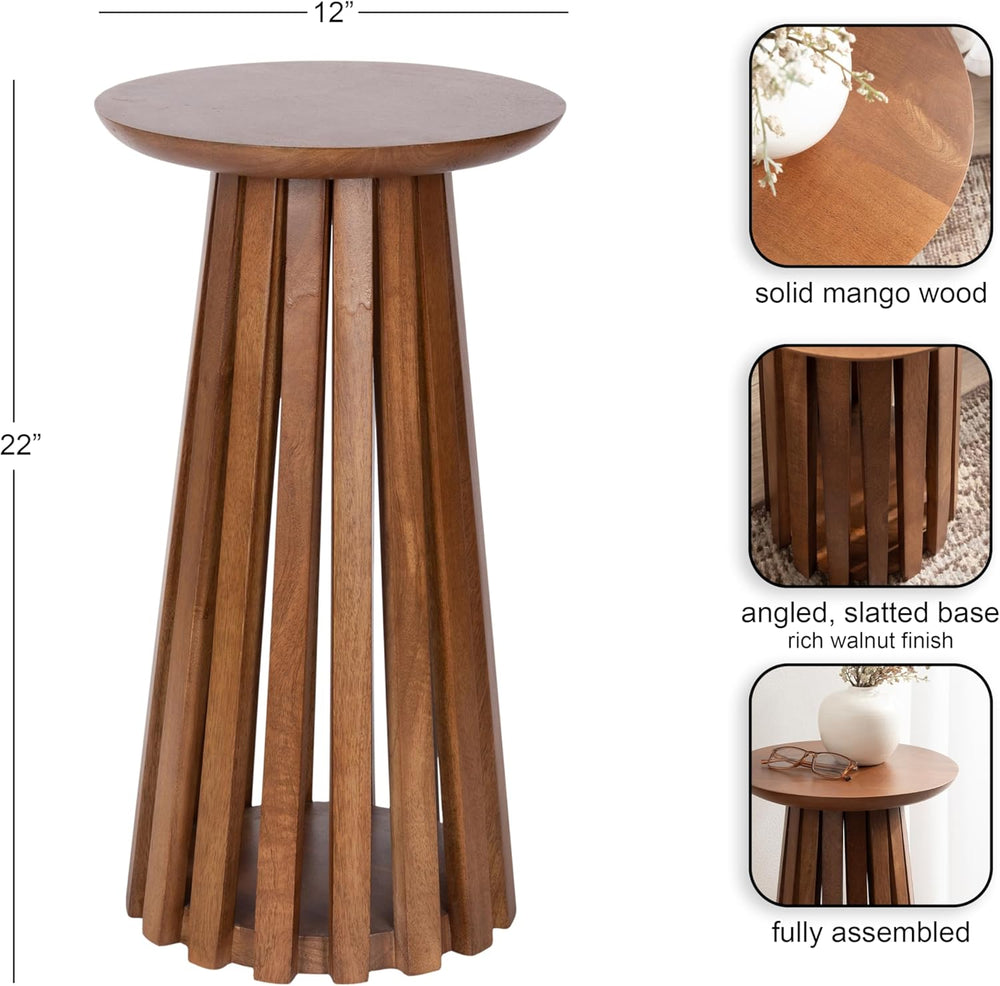 Kate and Laurel Klarc Modern Slatted Wood Round Drink Table, 12 x 12 x 22, Wa...