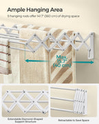 SONGMICS Clothes Drying Rack, Wall-Mounted Drying Rack Clothing, Small Accordion Laundry Rack, 9 Staggered Hanging Rods, Expandable and Retractable, Cloud White ULLR802W01
