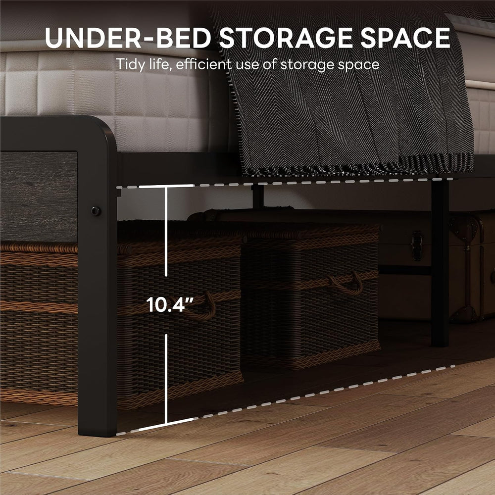 LIKIMIO California King Bed Frames with 2-Tier Storage Shelf Headboard