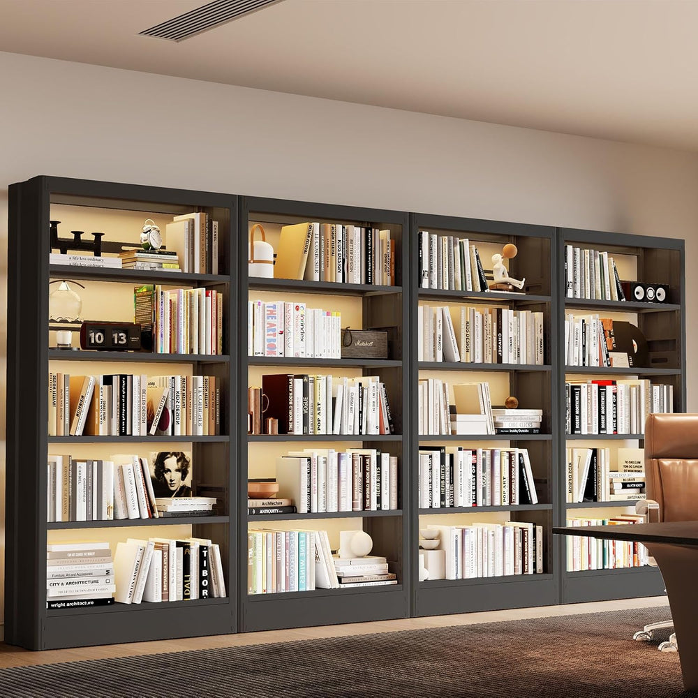 71"H Metal Bookshelf, 5 Tier Bookcase with Adjustable Shelves, Tall Book...