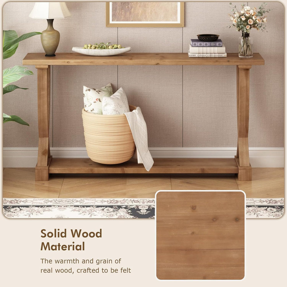 HOKYHOKY 63" Long Solid Wood Console Table, Narrow Behind Couch Sofa Tab...