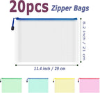 AUSTARK 20 Pcs Zipper File Bags, Plastic Mesh Pouch, Board Game Storage Bag, Waterproof Bags for Office School (B5 Size 11.4''x8.2'', Multicolored)