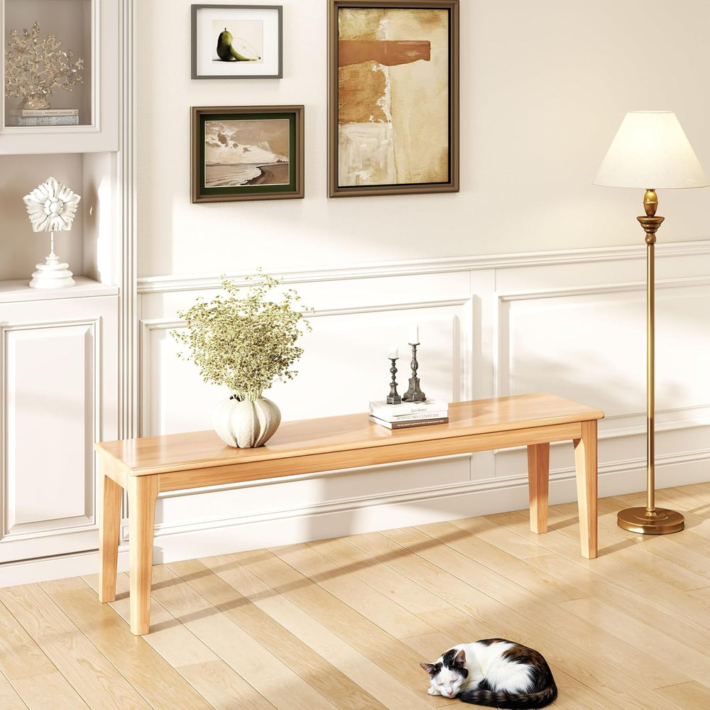 Dining Bench 63" Wood Solid Oak Wooden Bed End/Entryway Bench for Bedroo...