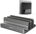 AboveTEK Vertical Laptop Stand, 3 Slots Aluminum Desk Laptop Holder & Laptop Docking Station Stand for MacBook, Tablet, Phone - Universal Fit (Up to 17.3") - Heavy Duty Polished, Anti Slide - Grey