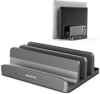 AboveTEK Vertical Laptop Stand, 3 Slots Aluminum Desk Laptop Holder & Laptop Docking Station Stand for MacBook, Tablet, Phone - Universal Fit (Up to 17.3") - Heavy Duty Polished, Anti Slide - Grey