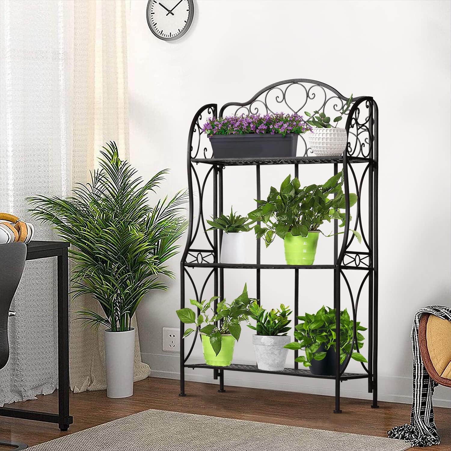 Kitchen Metal Bakers Rack Microwave Oven Stand Kitchens with Storage Three-Tiered Kitchen Organization Shelf Rack, 27" x 13.75" x 48.6",Antique Bronze