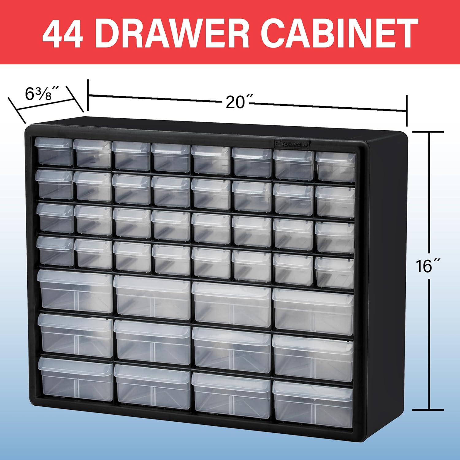 Akro-Mils 44-Drawer Plastic Drawer Storage Cabinet for Garage Organization, Bead Organizer, Building Bricks Storage, Teacher Toolbox, Makeup Organizer, 20" W x 6" D x 16" H, 10144 Yellow