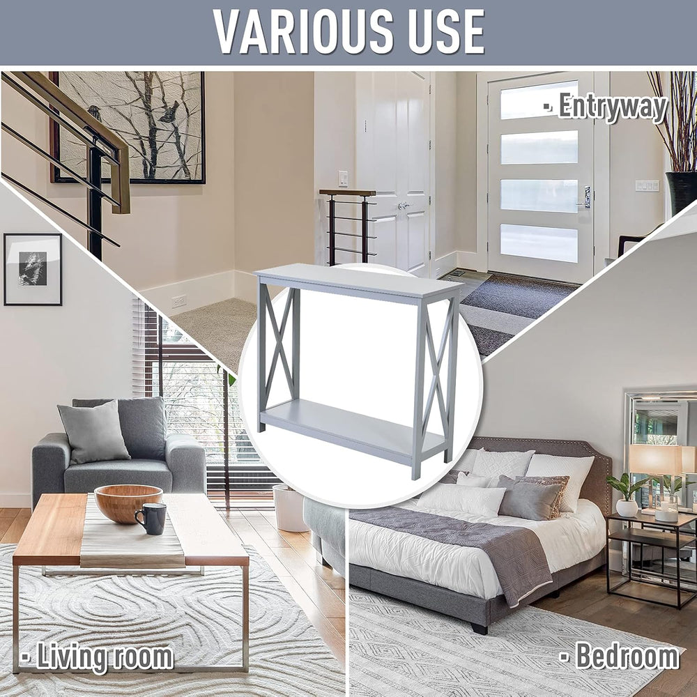 2 Tier Console Table, Sofa Side Table with Storage Shelf, X for Entryway, Liv...