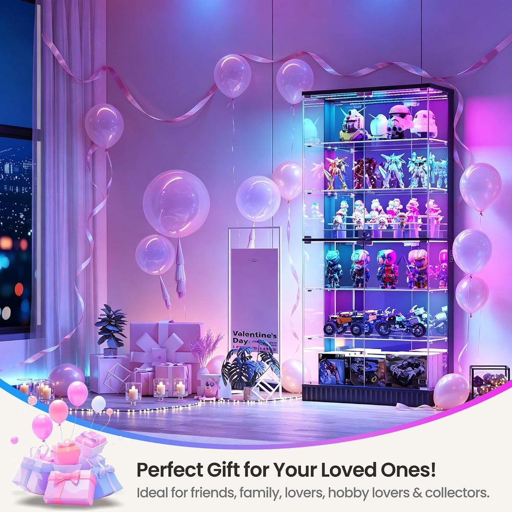 Lvifur 6-Tier Tall Glass Display Cabinet with RGB Lights for Collectibles