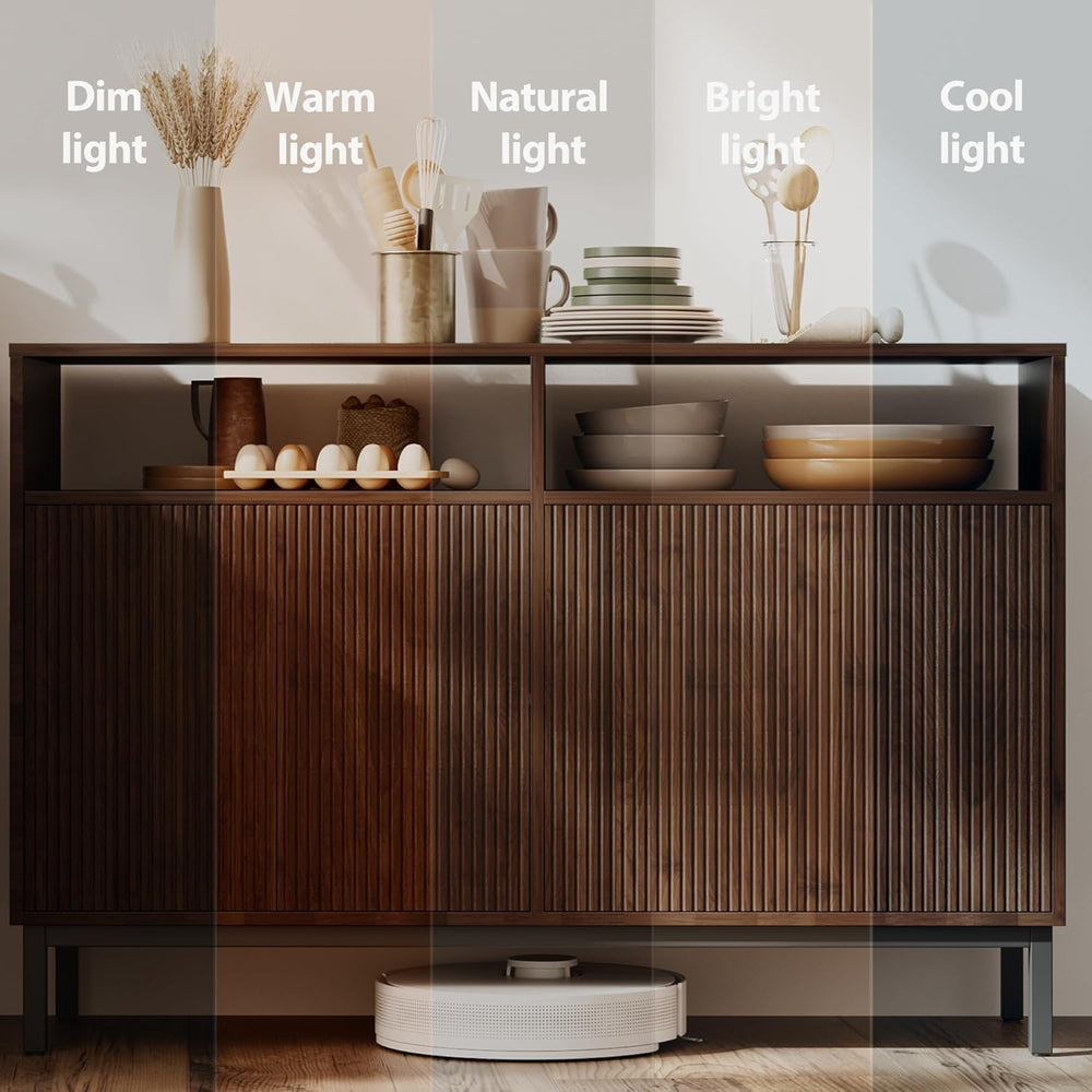 Mericonia Farmhouse Buffet Sideboard Cabinet with Storage, Fluted Coffee Bar ...