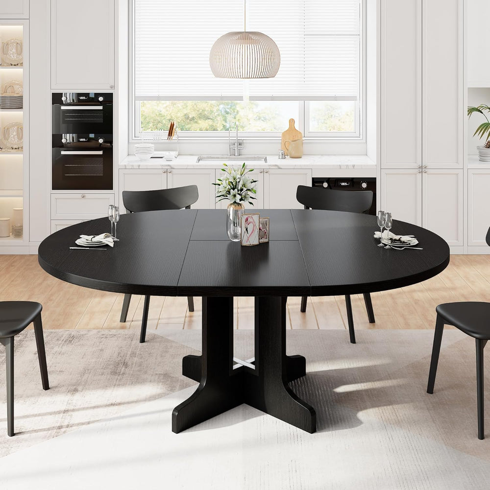 iPormis 59" Extendable Round Dining Table for 4-6, Modern Kitchen Table ...