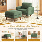 Vesgantti 38.5" Accent Chair with Movable Ottoman, Comfy Corduroy Armchair with Spring Cushion, Reading Chair with Ottoman, Modern Single Sofa for Living Room, Bedroom and Apartment, Green
