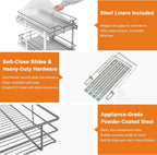 ALINE FURNITURE 2-Tier Pull Out Cabinet Organizer - 17" W x 22" D Soft Close Pullout Shelves with Shelf Liners - Slide Out Drawers for Kitchen Cabinets, Pantry, Bathroom, Heavy Duty Steel Wire Baskets
